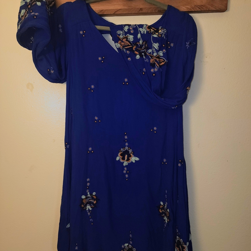 Free People Blue Embroidered Mini Dress